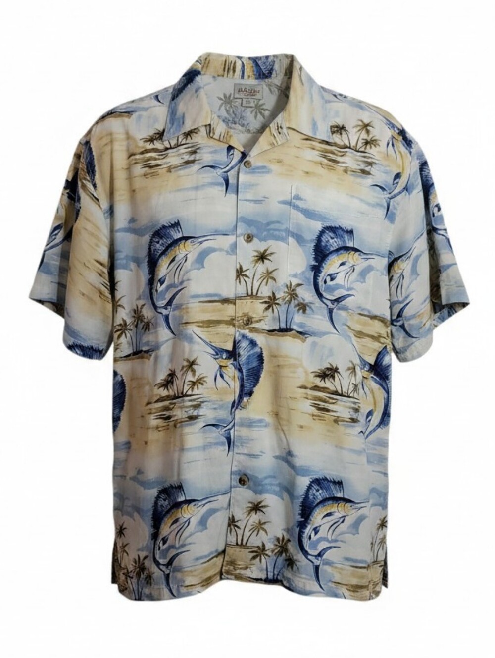 Hook & Tackle hawaiian shirt men's XL marlin fish tropical palm tree button down